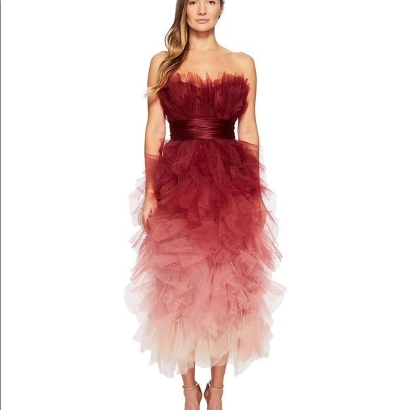 { Marchesa } Strapless Cocktail Ombre Tulle Gown - Picture 3 of 3